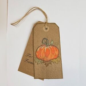 Handcrafted Embossed Background, Layered Autumn Pumpkin Gift Tag - Bottle Tag